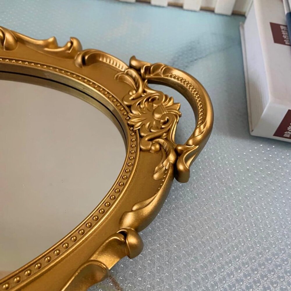 Vintage Mirror Tray Gold Framed Wall Mirror- Antique Decor for Home & Baroque Ro - Picture 6 of 9